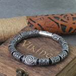 Stainless steel Runes Beads Men Bracelet Viking Rune Bracelet Fashion Charm Beads Bracelet wooden box