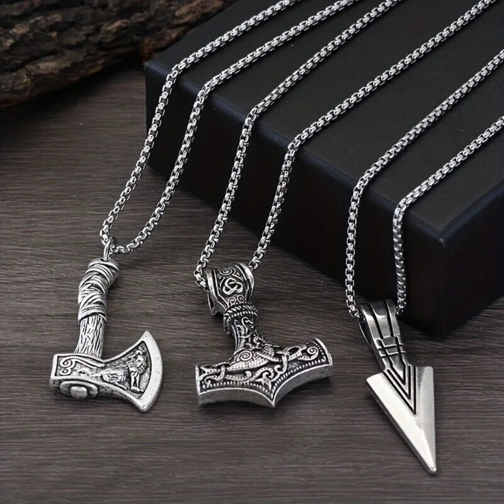 Viking Necklace for Men - Viking Thors Hammer/Norse Compass/Celtic Knot/Wolf/Norse Amulet Pendant Necklace