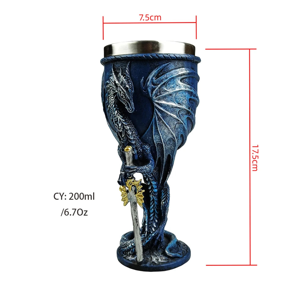 Medieval Dragon Wine Glass Sword Resin Stainless Steel Goblet Chalice Cocktail Glasses Whiskey Cup Champagne Cups Bar Drinkware