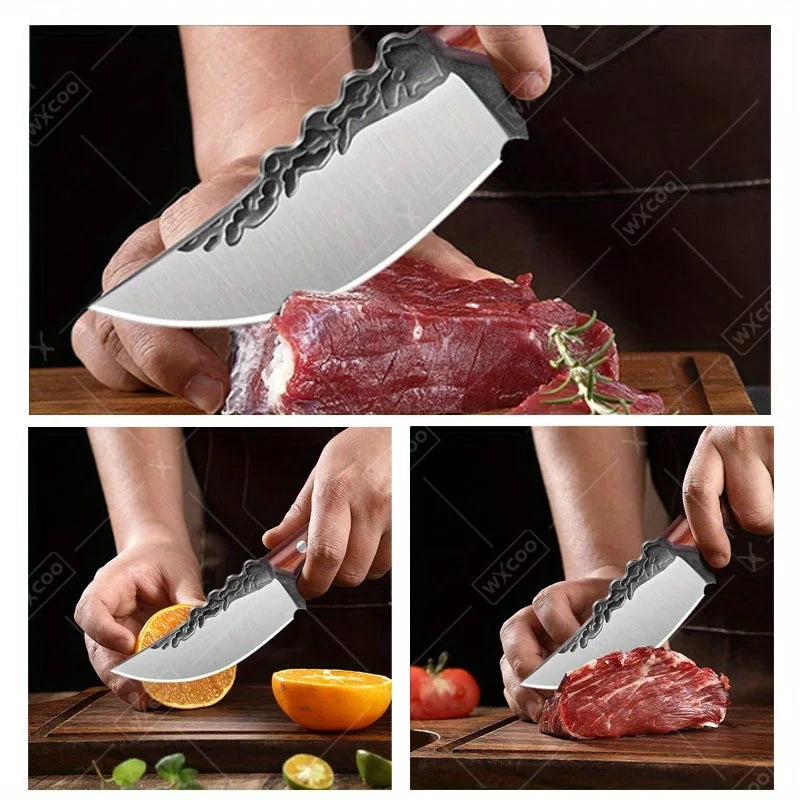 Hand Forged Cooking Knife With Professional Utility Cleaver Stainless Steel Outdoor Camping Knife Red Pear Wood Handle Vegetable