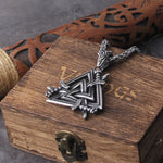 Stainless Steel Sword Valknut Necklace Packed by Wooden Box as Gift - Perfect Viking Jewelry for Men