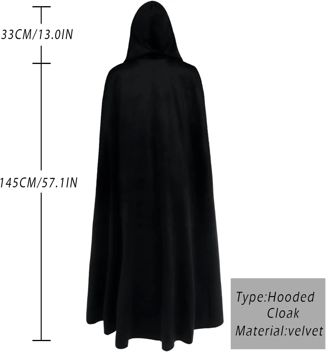 Viking Hooded Cape – Medieval Black Renaissance Cloak with Hood, Chain Clasp for Halloween, Cosplay & Costume Events