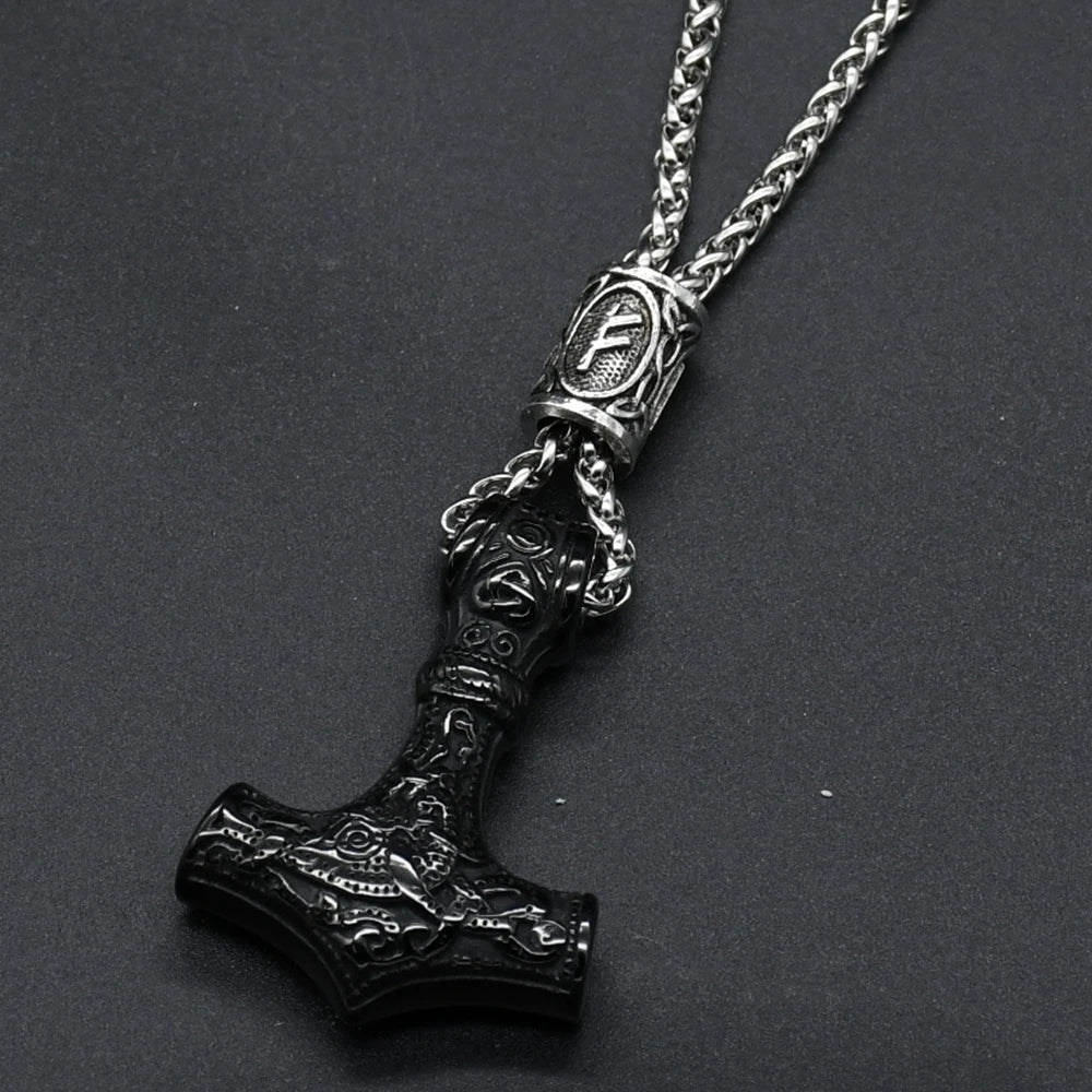 Norse Vikings Thor's Hammer Mjolnir Scandinavian Rune Amulet Keychain Stainless Steel Vegvisir Anchor Pendant Male Jewelry