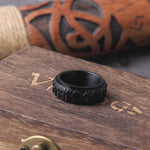 Steel soldier rotating viking rune ring stainless steel men nordic myth religious jewelry with wooden box as gift