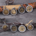 Stainless Steel Full Style Viking Rotating wolf ouroboros Pendant necklace with wooden box