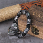 Never Fade Viking Axe punk beads bracelet for men stainless steel fashion climbing rope Jewelry with wooden box as gift