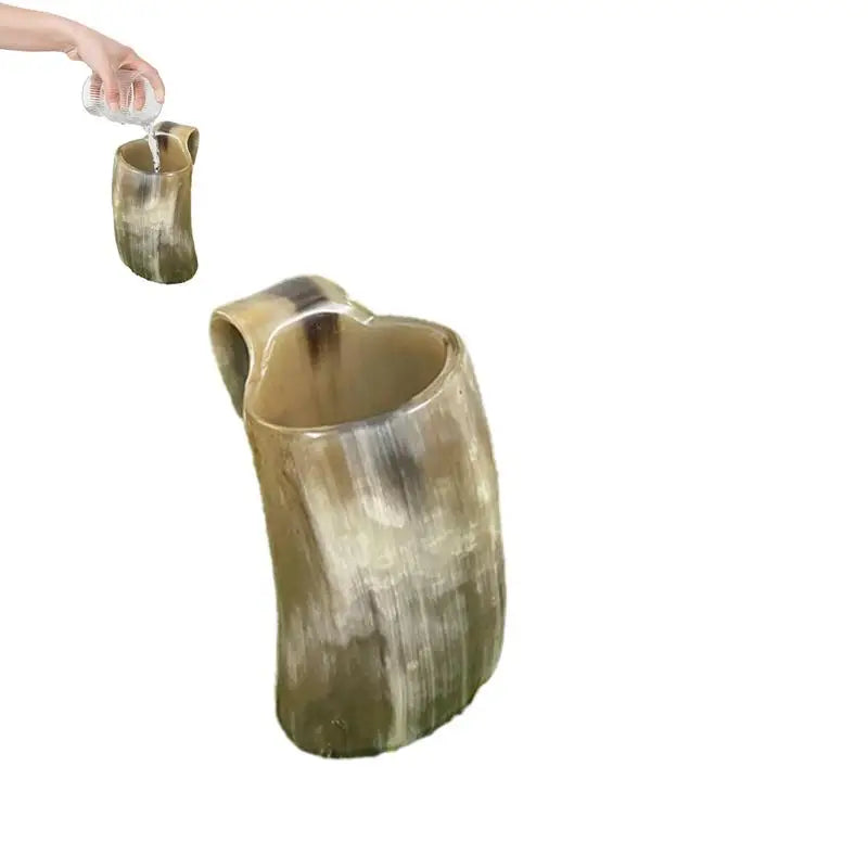 Handcrafted Viking Drinking Horn Mug - Rustic Coffee & Whiskey Cup with Handle