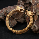 Fashion Vintage Double Viking Wolf Head Bracelet 316L Stainless Steel Punk Biker Animal Bracelets Norse Amulet Jewelry Wholesale