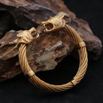 Fashion Vintage Double Viking Wolf Head Bracelet 316L Stainless Steel Punk Biker Animal Bracelets Norse Amulet Jewelry Wholesale