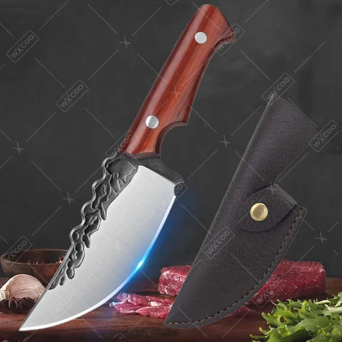 Hand Forged Cooking Knife With Professional Utility Cleaver Stainless Steel Outdoor Camping Knife Red Pear Wood Handle Vegetable