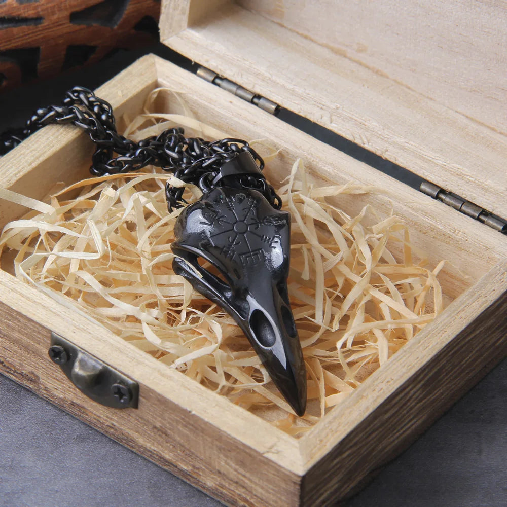 Men Retro Crow Viking Pirate Pendant Necklace Stainless Steel Raven Neck Chain For Male Men's Berserk Rune Cool Fashion Jewelry