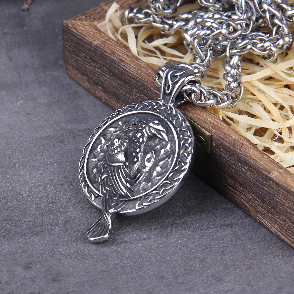 Gold Color Eagle Crow Necklace Men Viking Raven Amulet Stainless Steel Odin Rune Pendant Norse Mythology Jewelry Gift Never Fade