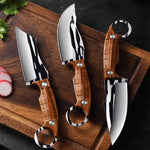3Pcs Viking knife Chef Knife Japan Kitchen Meat Cleaver Butcher Boning Knife BBQ
