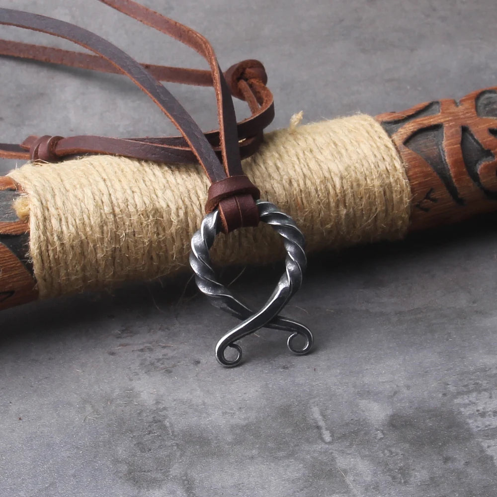 stainless steel Iron Color Viking Odin Rune Pendant Necklace with really leather Chain As Men Gift with wooden box
