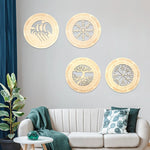 4PCS Set Round Wall Art Nordic Viking Runes Wooden Wall Decor Celtic Family Trees Viking Decor Amulet Sign Home Office Decor