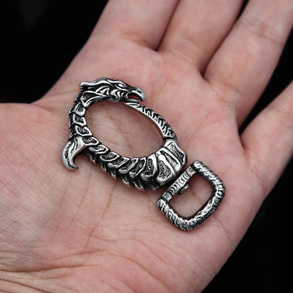 Vintage Punk Stainless Steel Vikings Dragon Keychain Fashion Rotatable Keyring Charm Car Key Accessories Male Jewelry Wholesale