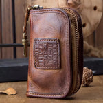 Viking Style Key Case Top Layer Cowhide Key Wallet, Large Capacity Retro Distressed Card Holder with Multi-function