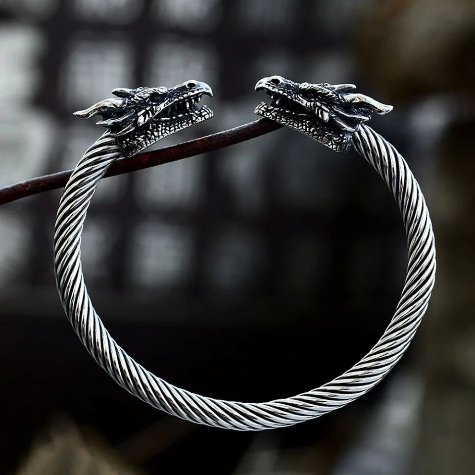 Viking Double Dragon Heads Bracelet Stainless Steel