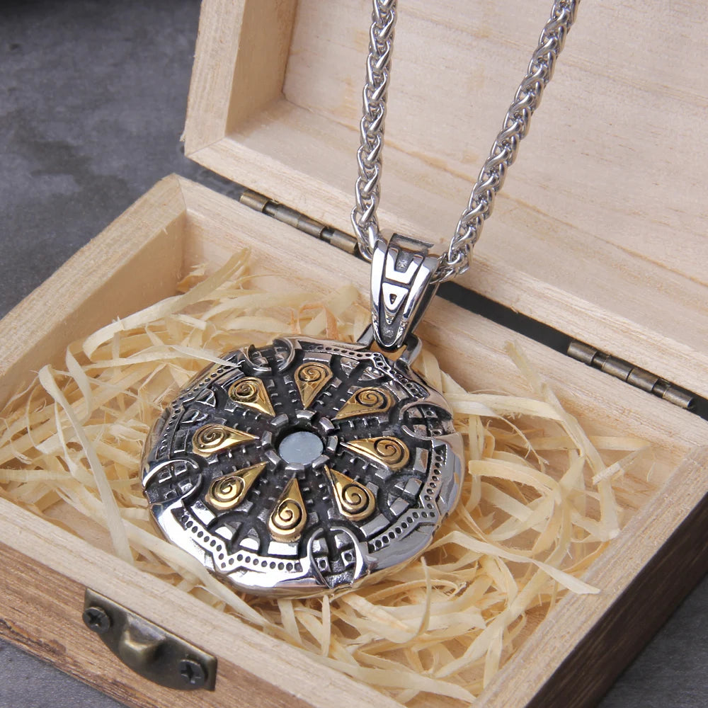 Stainless Steel Vegvisir Viking Mix Gold Color Rune Necklace Viking Scandinavian Norse Viking Necklace Men Christmas Gift