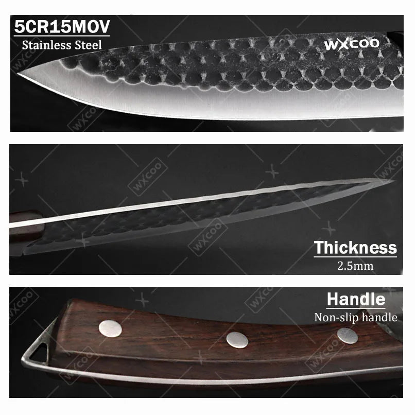 3 Pcs Stainless Steel Chef Knife Set Hand Forged Kitchen Cutters Boning Slicing Butcher Utility Paring Cleavers