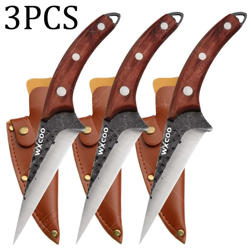 1PC/3PCS Stainless Steel Kitchen Boning Knife Chef Knife Multipurpose Kitchen Tools Wooden Handle Slicing Filleting Peeling