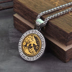 Stainless Steel Full Style Viking Rotating wolf ouroboros Pendant necklace with wooden box