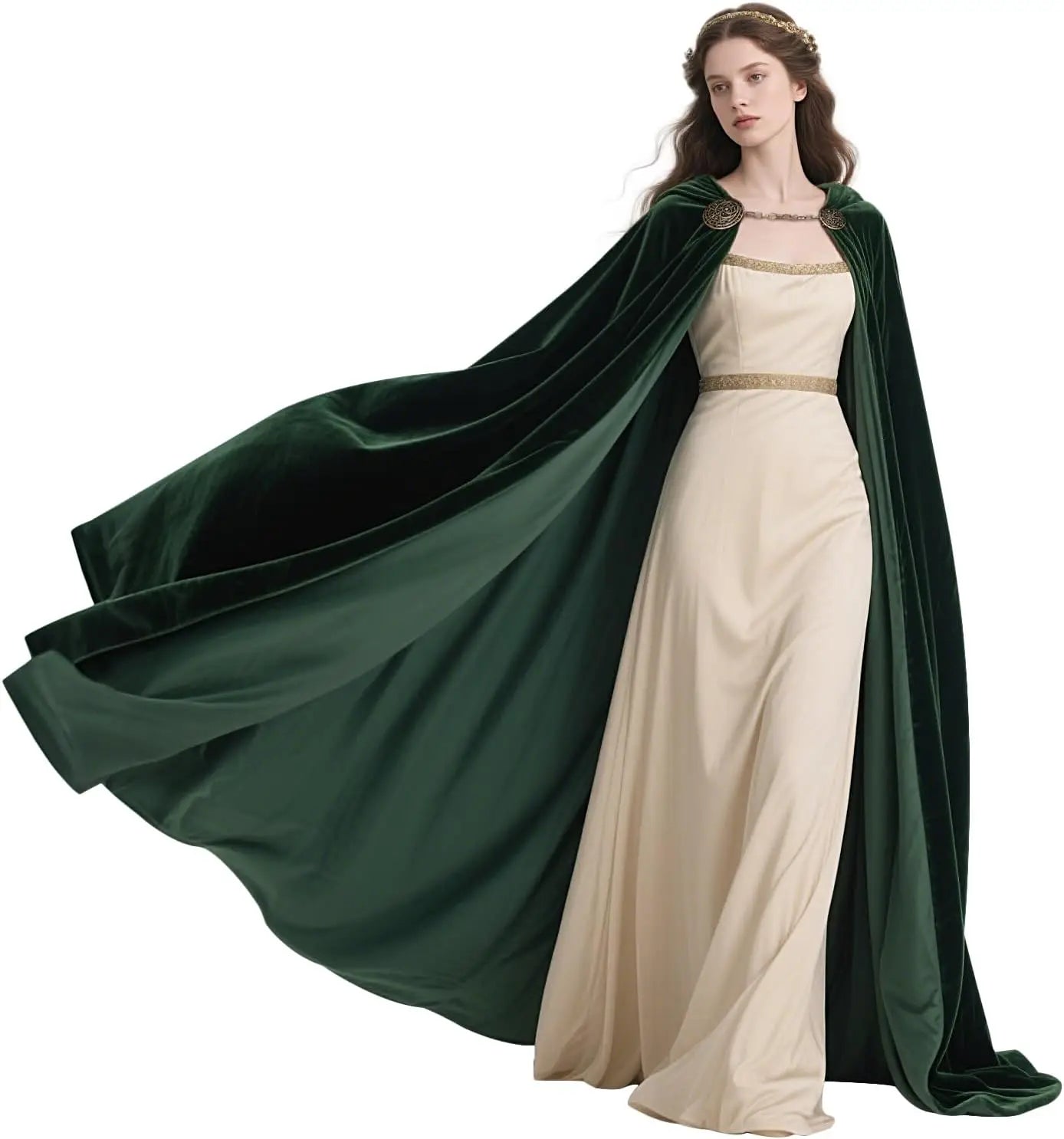 Viking Hooded Cape – Medieval Black Renaissance Cloak with Hood, Chain Clasp for Halloween, Cosplay & Costume Events