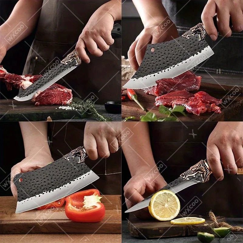 8PCS Professional Kitchen Chef Knife Set Handmade Forged Stainless Steel Chef Knife Butcher Knife Vegetable Utility Boning Fish