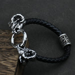 Viking Goat Head Bracelets Men Stainless Steel Vintage Viking Bangles rune Amulet Leather Icelandic Jewelry
