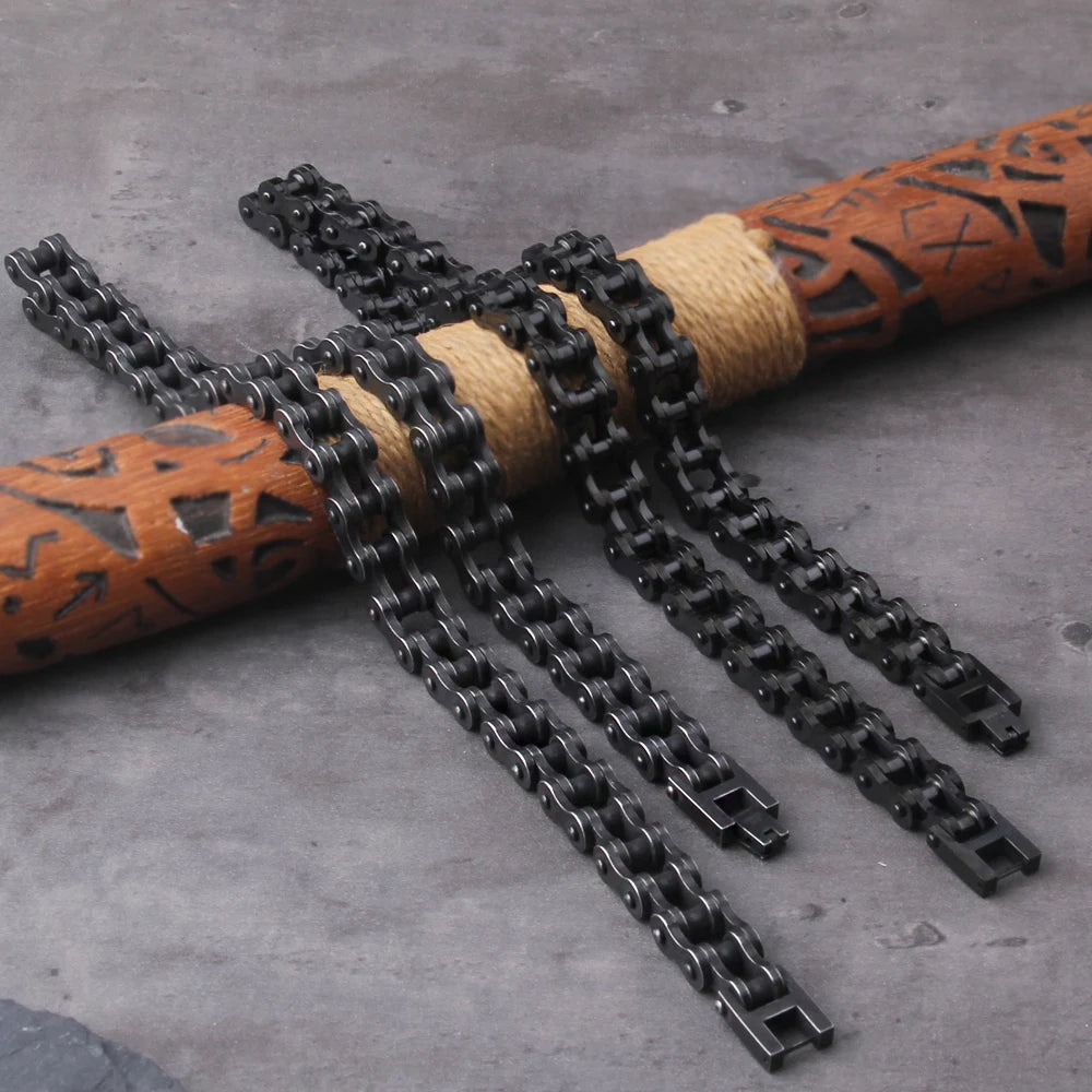 Punk Rock Stainless Steel Biker Mens Bracelet Link Chain Motorcycle Bike Bicycle Chain Bracelets Bangles Jewelry with wood box　