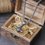 Stainless Steel 2cm Small Thor's Hammer Necklace - Wooden Box as Gift - Viking Necklace