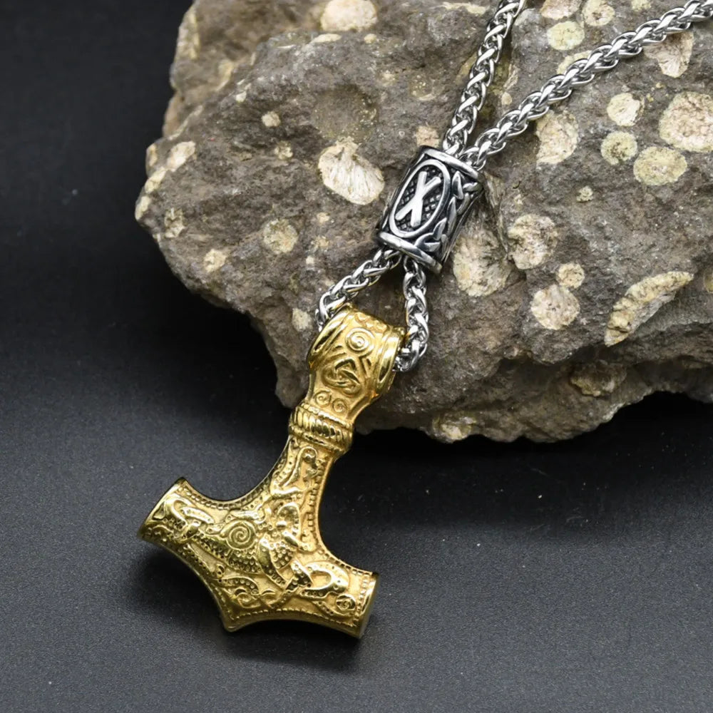 Norse Vikings Thor's Hammer Mjolnir Scandinavian Rune Amulet Keychain Stainless Steel Vegvisir Anchor Pendant Male Jewelry