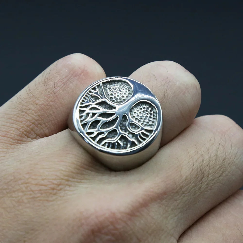Punk Stainless Steel Tree of Life Ring Classic Men Viking Amulet Ring Fashionable Male Jewelry Dropshipping Store