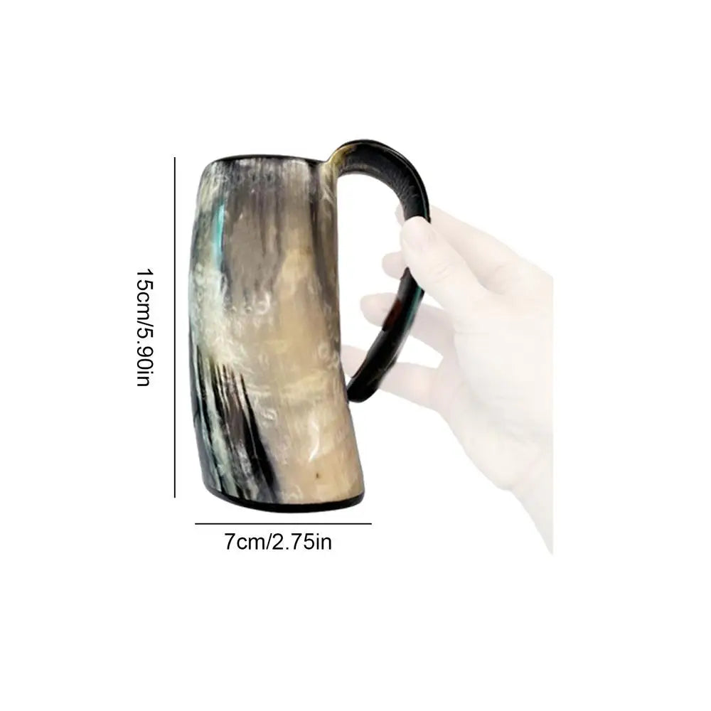 Handcrafted Viking Drinking Horn Mug - Rustic Coffee & Whiskey Cup with Handle