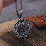 Stainless Steel Full Style Viking Rotating wolf ouroboros Pendant necklace with wooden box