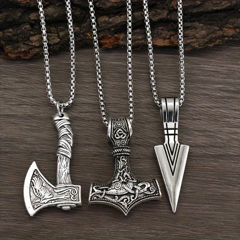 Viking Necklace for Men - Viking Thors Hammer/Norse Compass/Celtic Knot/Wolf/Norse Amulet Pendant Necklace