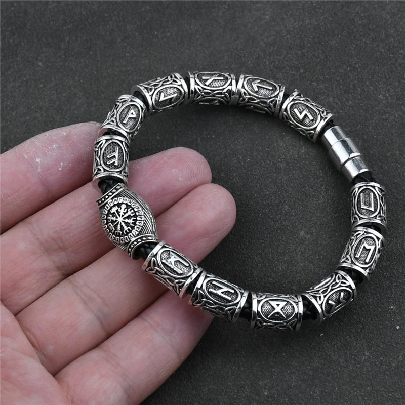 Norse Runes Bracelet Vikingo 13Pcs Runes Beads Vegvisir Compass Amulet Viking Bracelet Slavic Accessorier