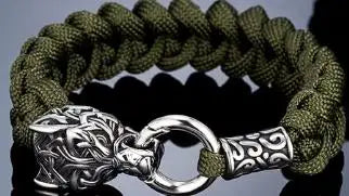 Never Fade Rock Viking Wolf Bracelet Men's handmade cord Wolf Bead Punk Bracelets Biker Jewelry