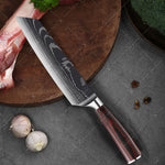 Stainless Steel Kitchen Knife Utility Knife With Painted Wood Handle 1pc Kitchen Meat Cleaver Damascus Pattern Cutting Knife