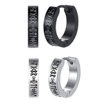 BONISKISS 2 Pairs Norse Viking Earrings Stainless Steel Nordic Elder Futhark Runes Hoop Huggie Hinged Fake Stud Men Women Unisex