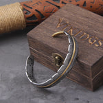 Personality Vintage Feather Silver Color Open Cuff Bracelet for Men Adjustable Bangle Jewelry Wrist Gift with wooden box
