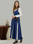 USA Stock DAIZBELLA Women Medieval Renaissance Dress Retro Viking Fake Two Piece Dress with Wasit Bag Cosplay Costume