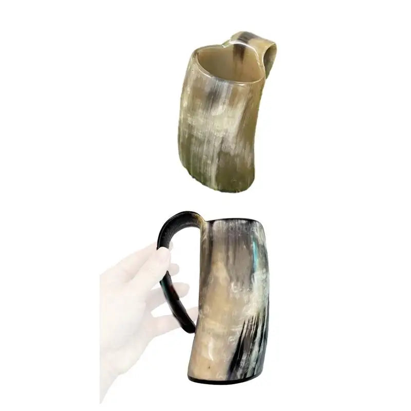 Handcrafted Viking Drinking Horn Mug - Rustic Coffee & Whiskey Cup with Handle