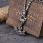 Norse Scandinavian Vienna Viking Valknut Necklace Men Vintage Stainless Steel Mjolnir Thor's Hammer Pendant Necklace Jewelry
