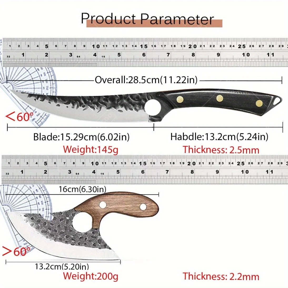 2Pcs Kitchen Chef Knife Hand Forged Stainless Steel Mini Multipurpose Boning Slicing Knife with Laser Damascus Pattern Perfect