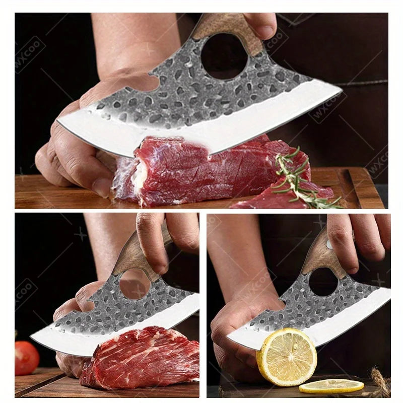 2Pcs Kitchen Chef Knife Hand Forged Stainless Steel Mini Multipurpose Boning Slicing Knife with Laser Damascus Pattern Perfect