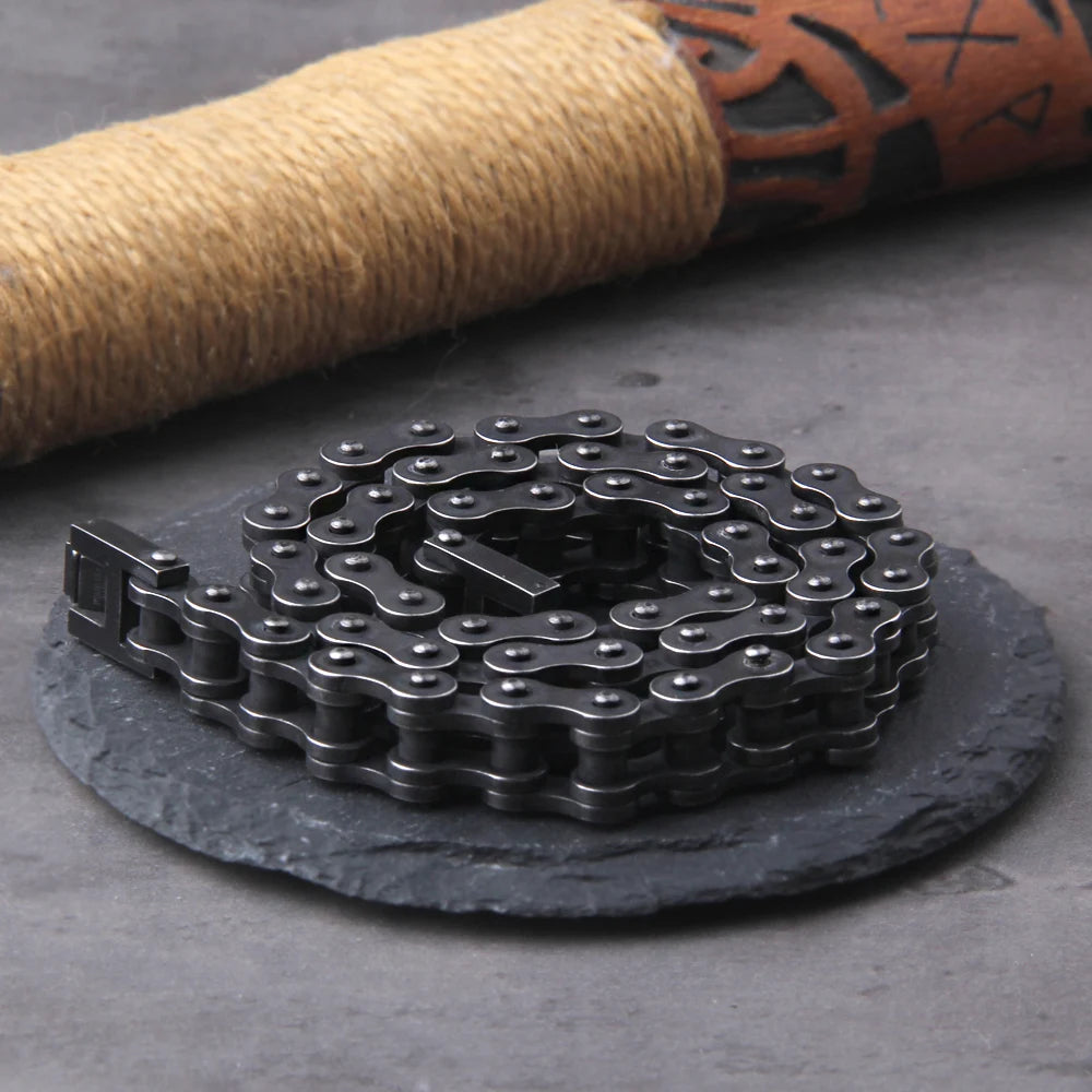 Punk Rock Stainless Steel Biker Mens Bracelet Link Chain Motorcycle Bike Bicycle Chain Bracelets Bangles Jewelry with wood box　