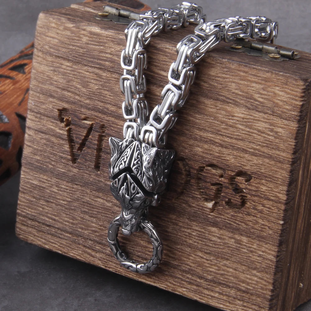 Never Fade Rock Viking Wolf Charm Bracelet Men's Stainless Steel Mesh Chain silver color Wolf Punk Bracelets Biker Jewelry