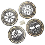 4PCS Set Round Wall Art Nordic Viking Runes Wooden Wall Decor Celtic Family Trees Viking Decor Amulet Sign Home Office Decor