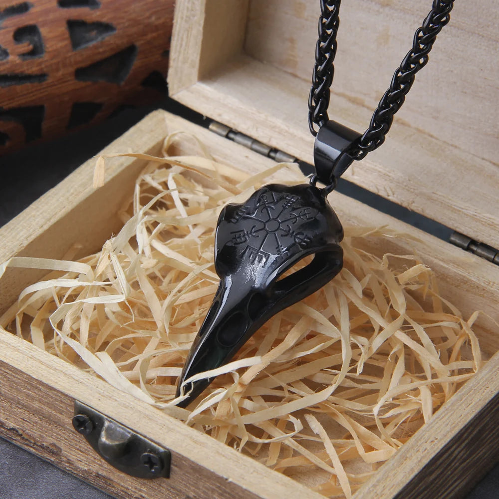 Men Retro Crow Viking Pirate Pendant Necklace Stainless Steel Raven Neck Chain For Male Men's Berserk Rune Cool Fashion Jewelry